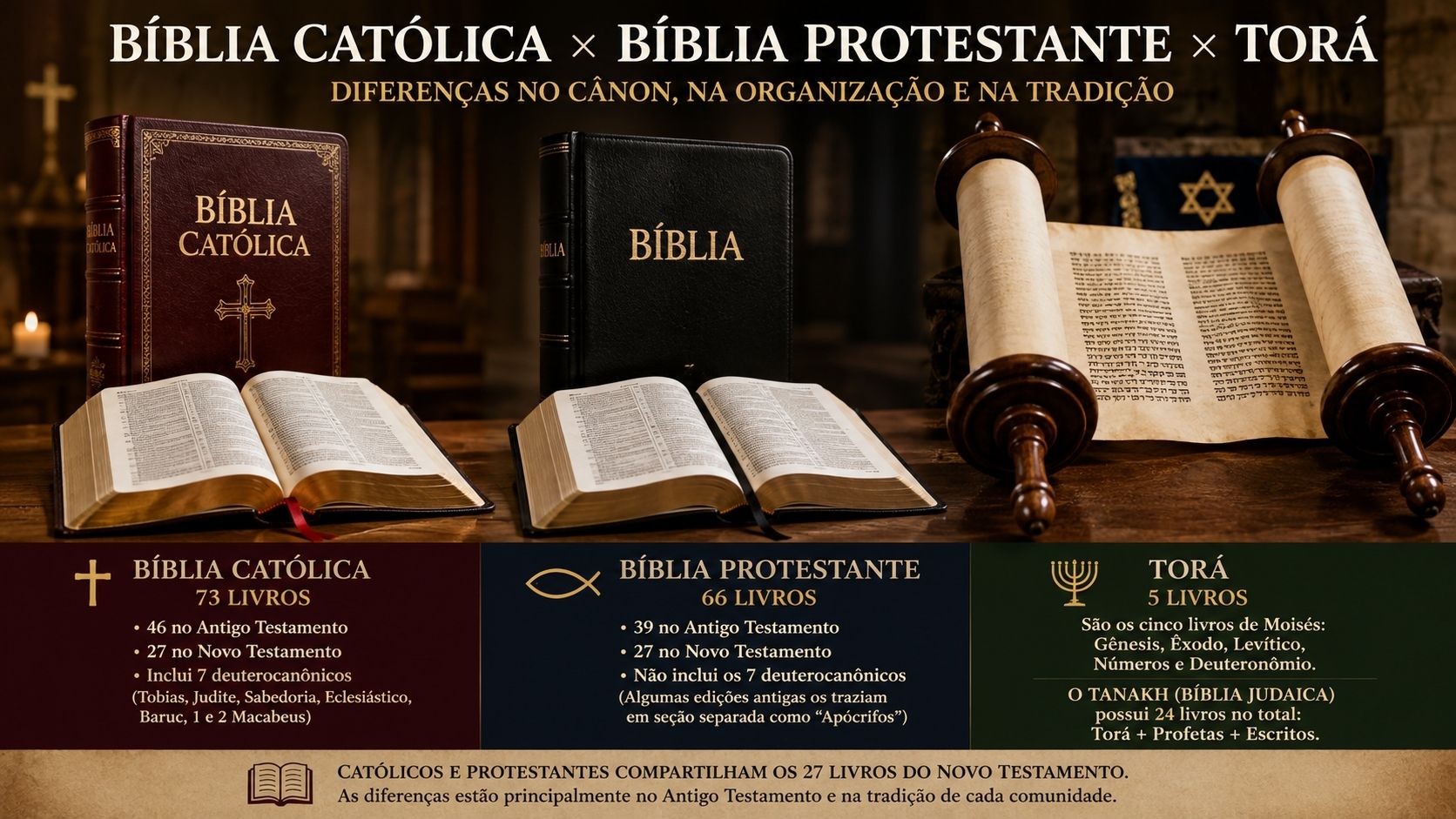 Imagem do artigo Bíblia Católica, Bíblia Protestante e Torá: quais são as diferenças?